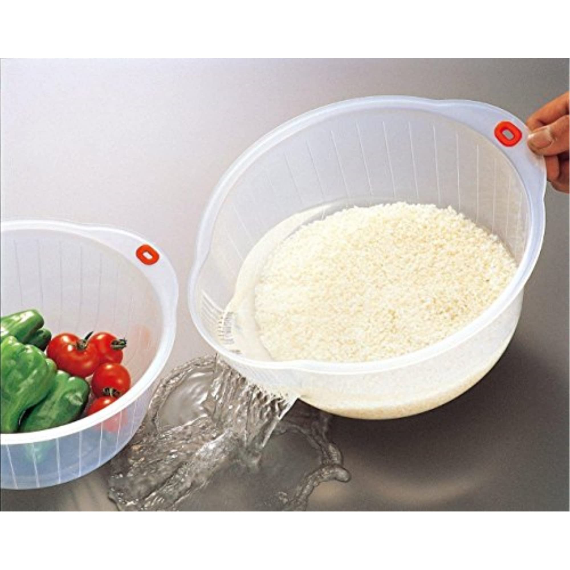 Japanese Rice Washing Bowl with Strainer - 2 Quart Plastic Colander for Perfect Sushi Rice - Ideal for Washing, Draining & Cooking Rice in Asian Cuisine