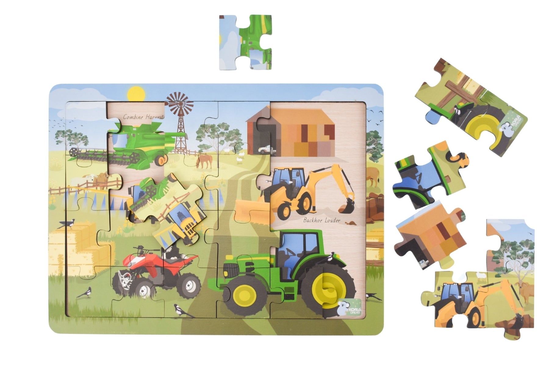 24-Piece Wooden Farm Vehicles Puzzle Board for Kids - Educational Toy for Toddlers & Preschoolers - Perfect for Learning, Playtime & Travel Activities