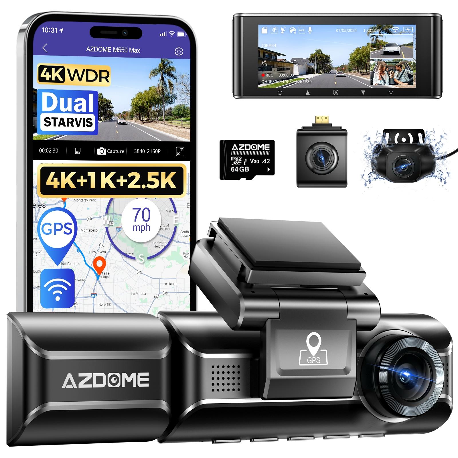 AZDOME M550 Max 3 Channel Dash Cam 4K WiFi with GPS - 4K+1080P+2.5K Resolution, 24H Parking Mode, IR Night Vision, WDR, 3.19