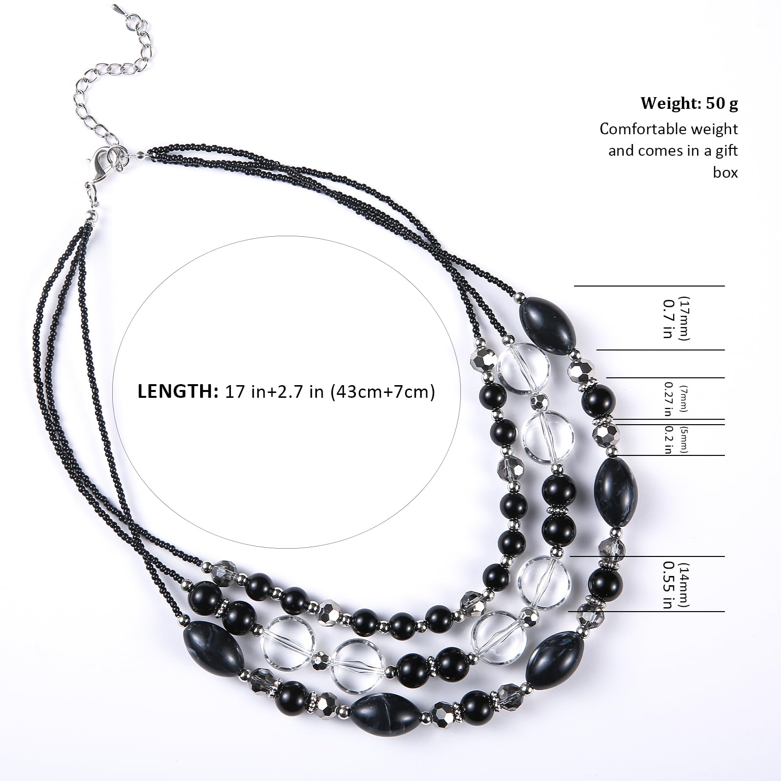 Chunky Layered Beaded Necklace for Women - Multi Strand Statement Jewelry, Fashion Boho Necklace, Birthday Gift for Mom - Perfect for Parties, Weddings & Everyday Wear