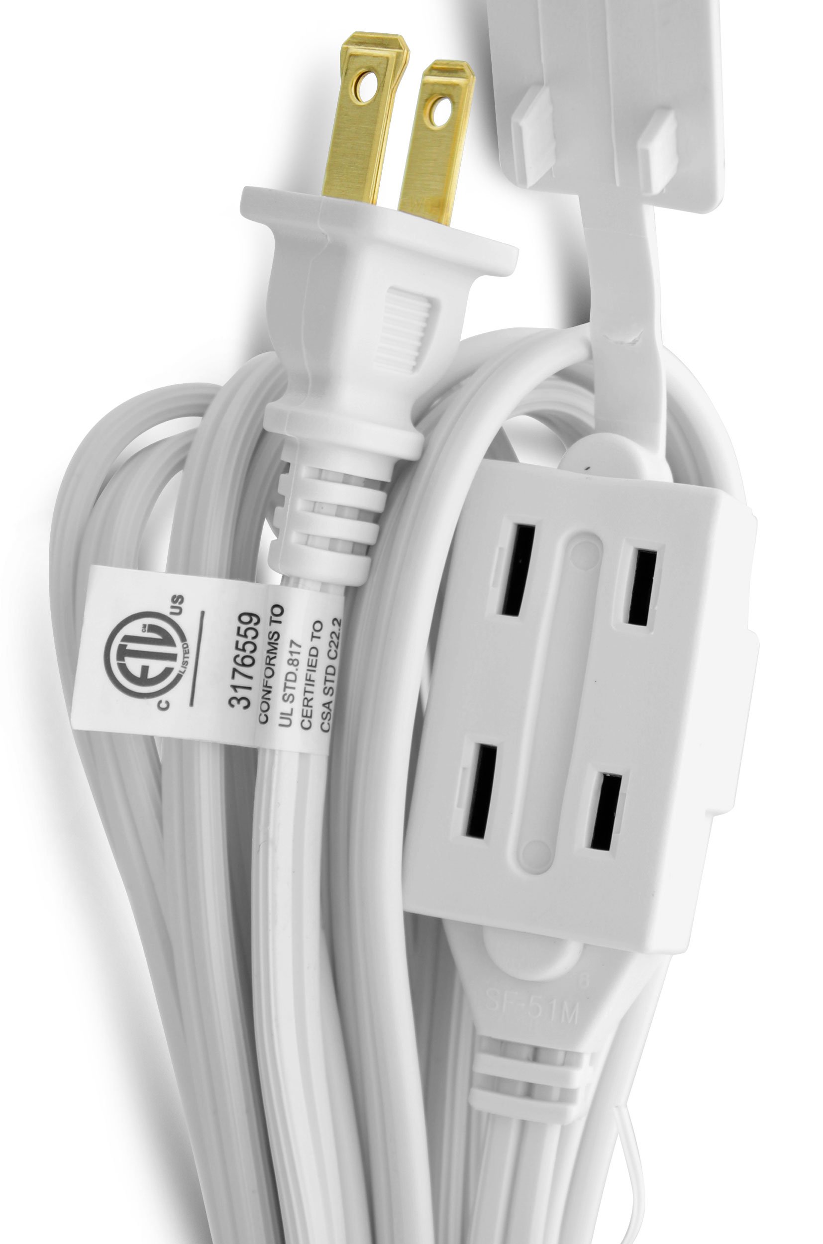 GearIT 12 Feet 3 Outlet Extension Cord Power Strip - UL Listed Heavy Duty Power Extension Cord, White - Perfect for Home Office, Gaming Setup & Entertainment Center