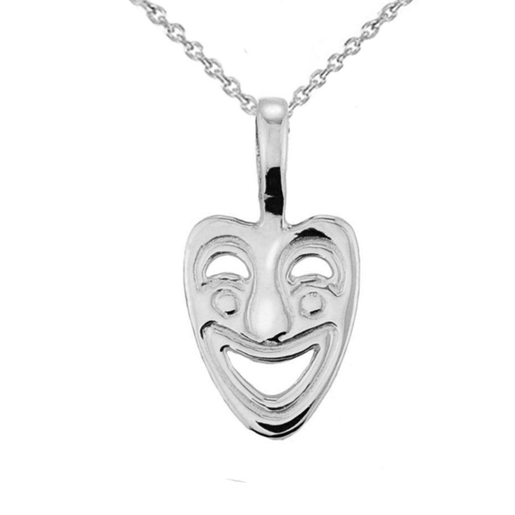 Fine Sterling Silver Comedy Mask Charm Pendant Necklace - Elegant Jewelry for Women, Perfect Gift for Theater Lovers & Drama Enthusiasts | Great for Costume Parties, Performances & Everyday Wear