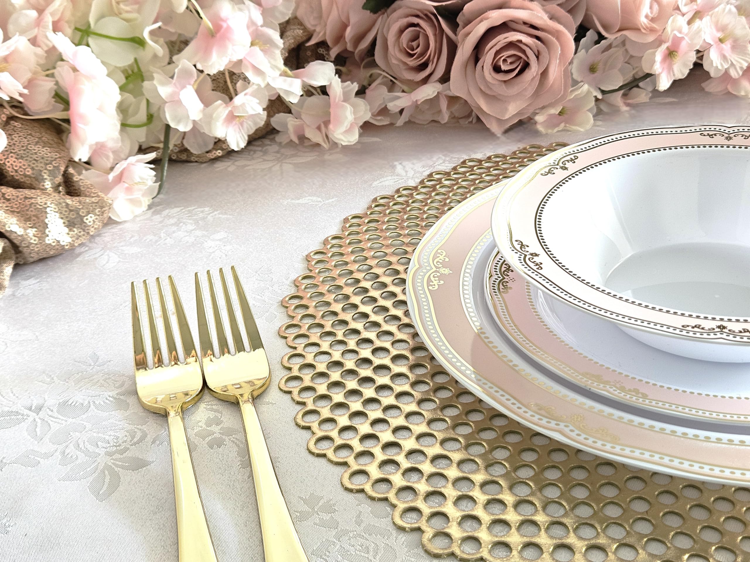 40-Pack Gold Mosaic Pressed Vinyl Metallic Placemats - Elegant Wedding Table Decor & Dinner Party Centerpieces for Special Occasions
