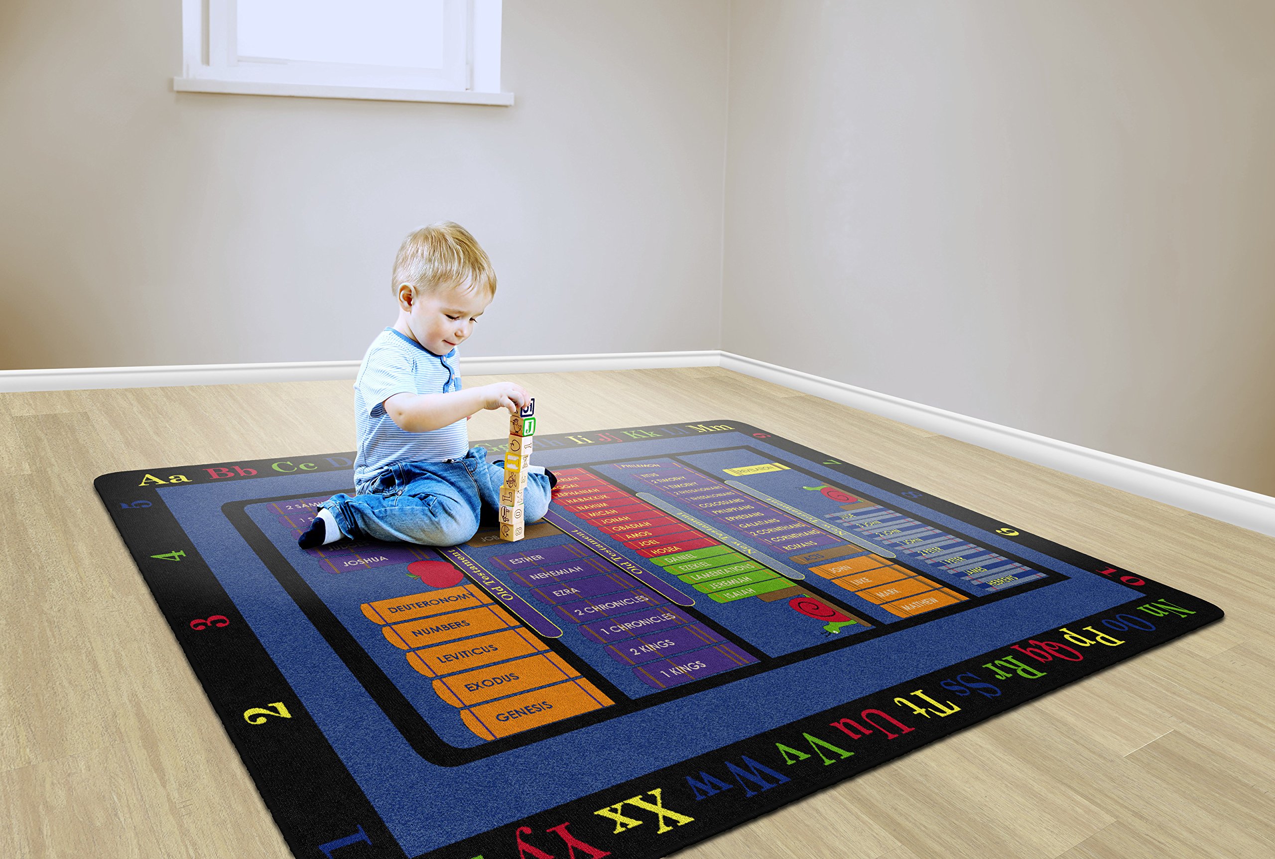 Flagship Carpets Bible Bookcase Educational Rug for Kids - 6' x 9' Rectangle Classroom, Office, Home & Playroom Mat - Non-Slip Nursery Carpet for Learning & Story Time