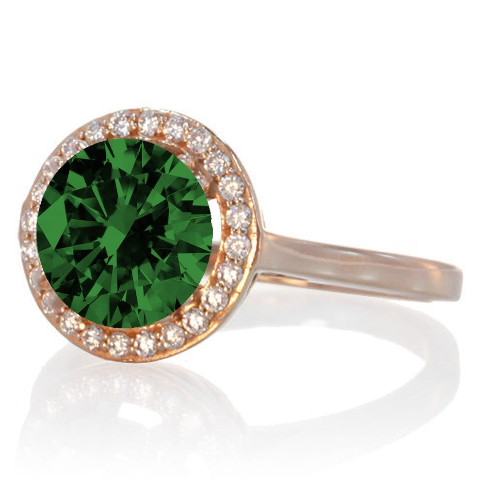 1.25 Carat Round Halo Classic Moissanite Diamond & Emerald Engagement Ring in 10K Rose Gold - Perfect for Proposals, Weddings & Anniversary Gifts