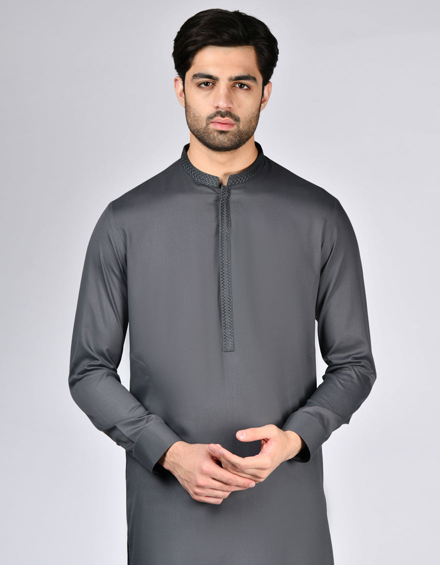 Elegant Blended Grey Shalwar Kameez by J. Junaid Jamshed - Traditional Pakistani Outfit for Men, Perfect for Weddings, Eid & Special Occasions