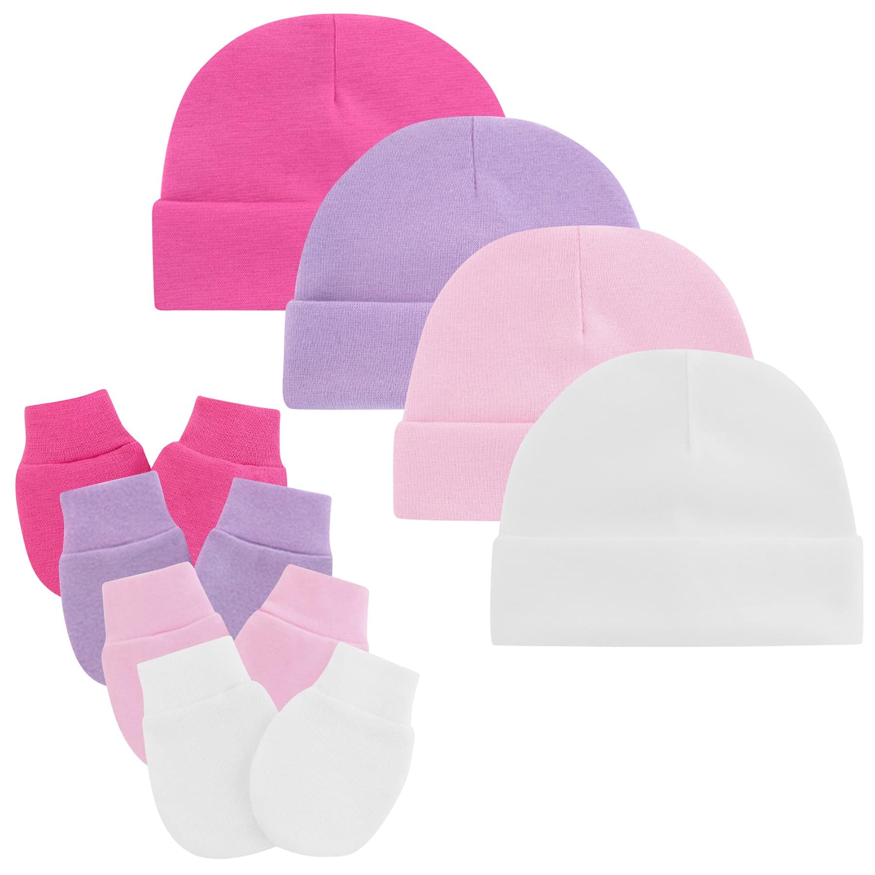 Zando Baby Hats and Mittens Set - Unisex Newborn Beanie Caps with Scratch Mittens for Infant Boys & Girls | Perfect for Hospital, Winter & Photo Shoots