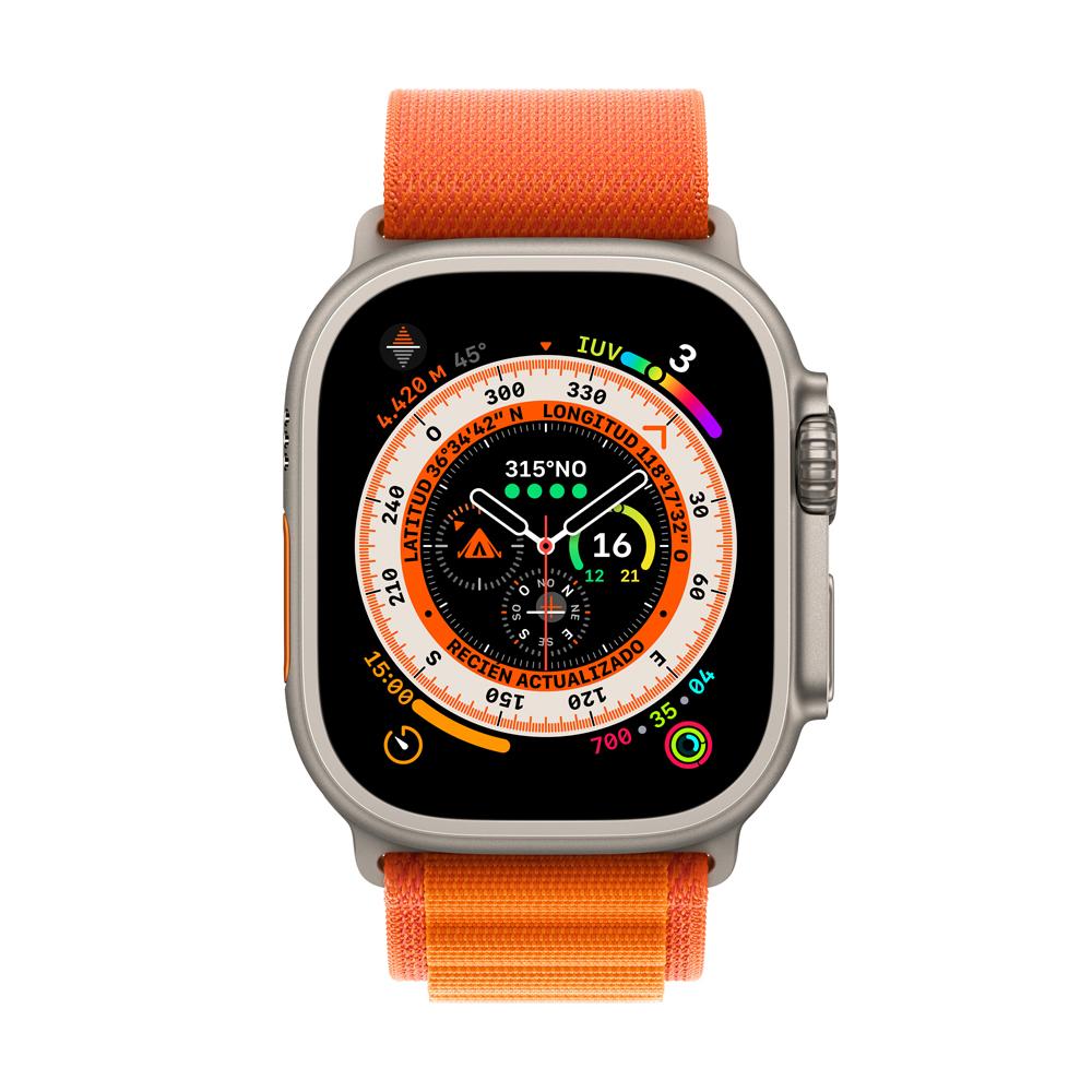 Apple Watch Ultra (GPS + Cellular) 49mm Titanium Case with Orange Alpine Loop Band - Size M - Perfect for Outdoor Adventures & Fitness Tracking