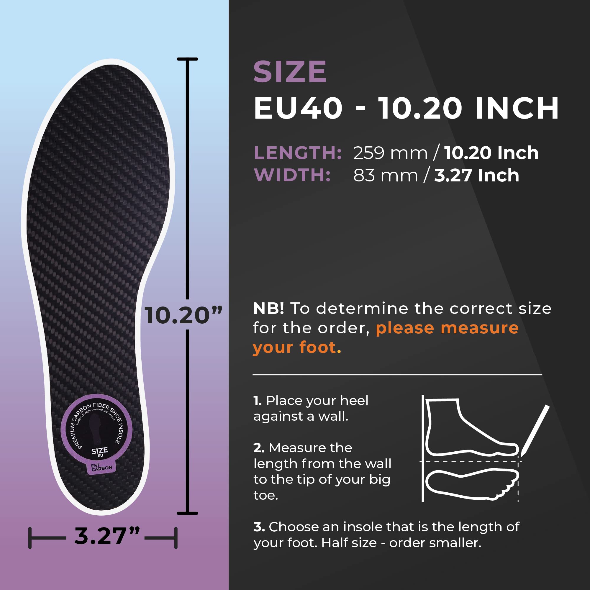 Premium 2-Pair Carbon Fiber Shoe Insoles for Men & Women - Lightweight Arch Support Inserts for Basketball, Volleyball, Hiking & Running - Fits All Sneakers & Athletic Shoes (Women's 9.5/Men's 9) - Boost Performance & Comfort for Sports & Daily Wear