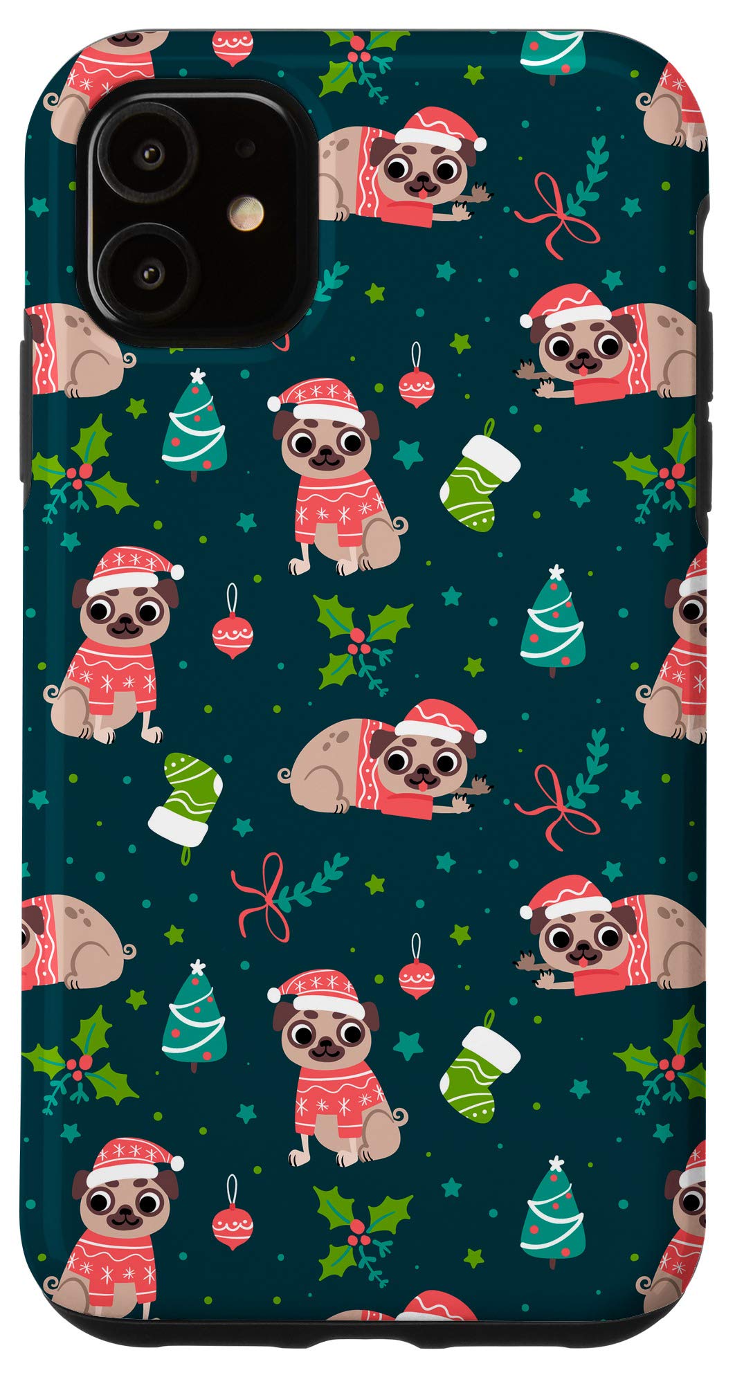 iPhone 11 Christmas Pug Phone Case - Cute Santa Dog Pattern Protective Cover | Perfect Holiday Gift for Pet Lovers & Christmas Decorations