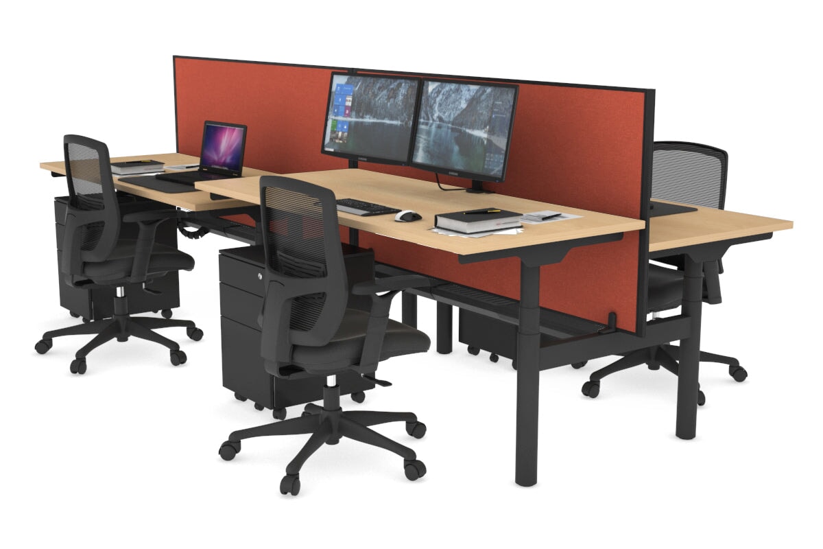 Flexi Premium Height Adjustable 4-Person H Bench Workstation - Black Frame [1200L x 700W] - Ideal for Office, Coworking Space & Home Office Setup