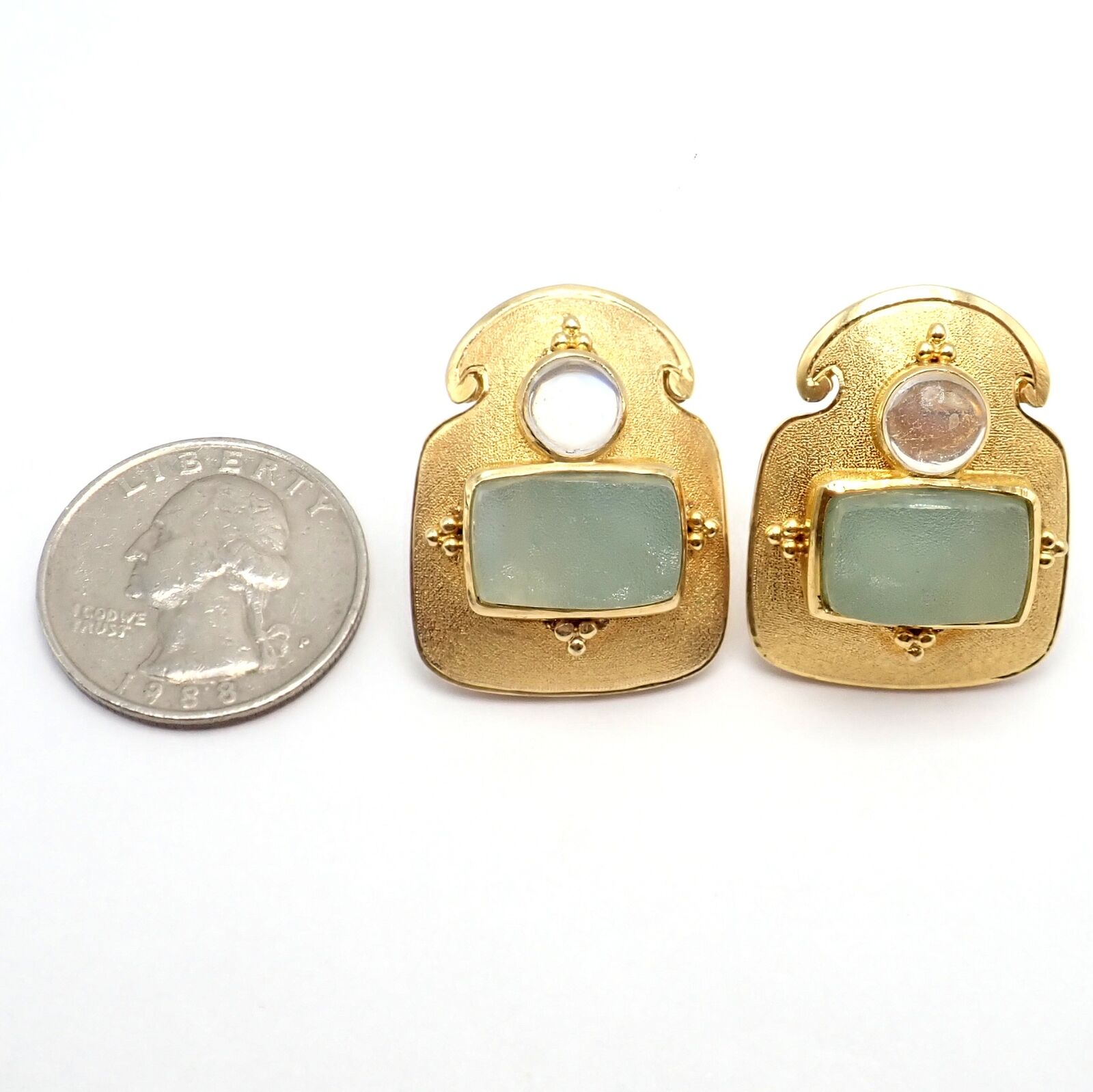 Exquisite Vintage Paula Crevoshay 18K Gold Smithsonite Moonstone Earrings - Unique Handcrafted Jewelry for Women | Perfect for Weddings, Anniversaries & Special Occasions
