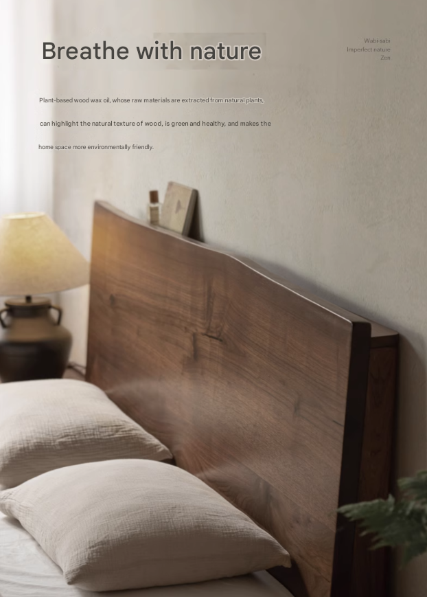 Black Walnut Solid Wood Bed Frame - Wabi Sabi Style Minimalist Bedroom Furniture for Zen & Japandi Home Decor