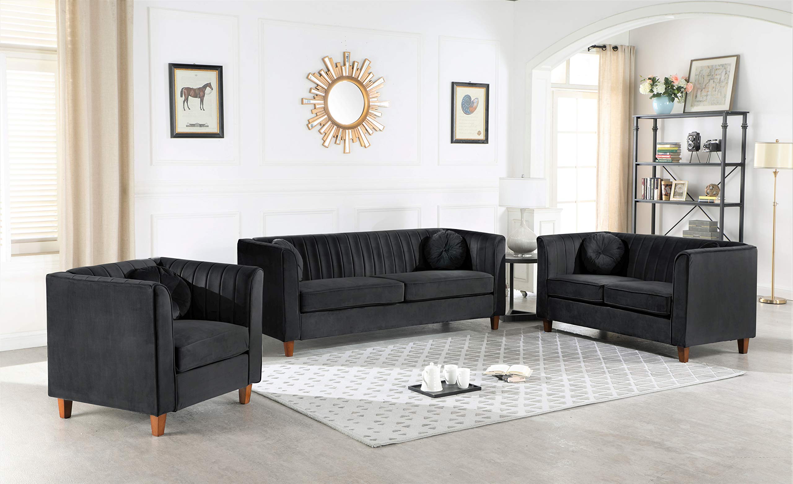 Premium Black US Pride Furniture Sofa - Modern & Comfortable Living Room Couch for Home, Office, and Lounge Spaces