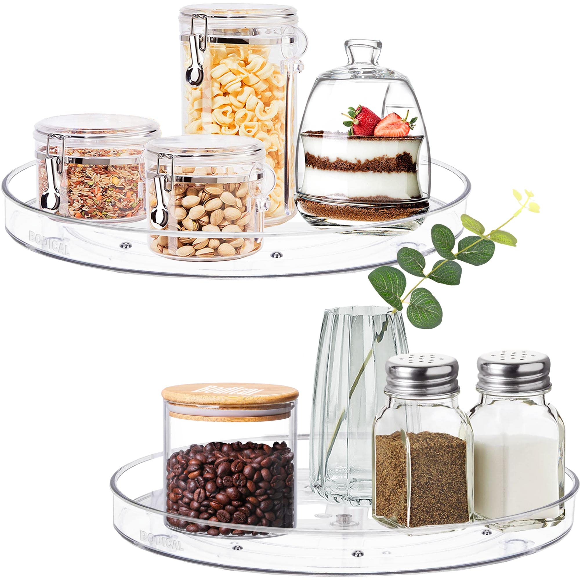 2 Pack Clear Lazy Susan Turntable Organizer - 9.25 Inch Rotating Cabinet Shelf for Kitchen Pantry Storage | Space-Saving Spice Rack, Makeup Organizer & Bathroom Storage Solution