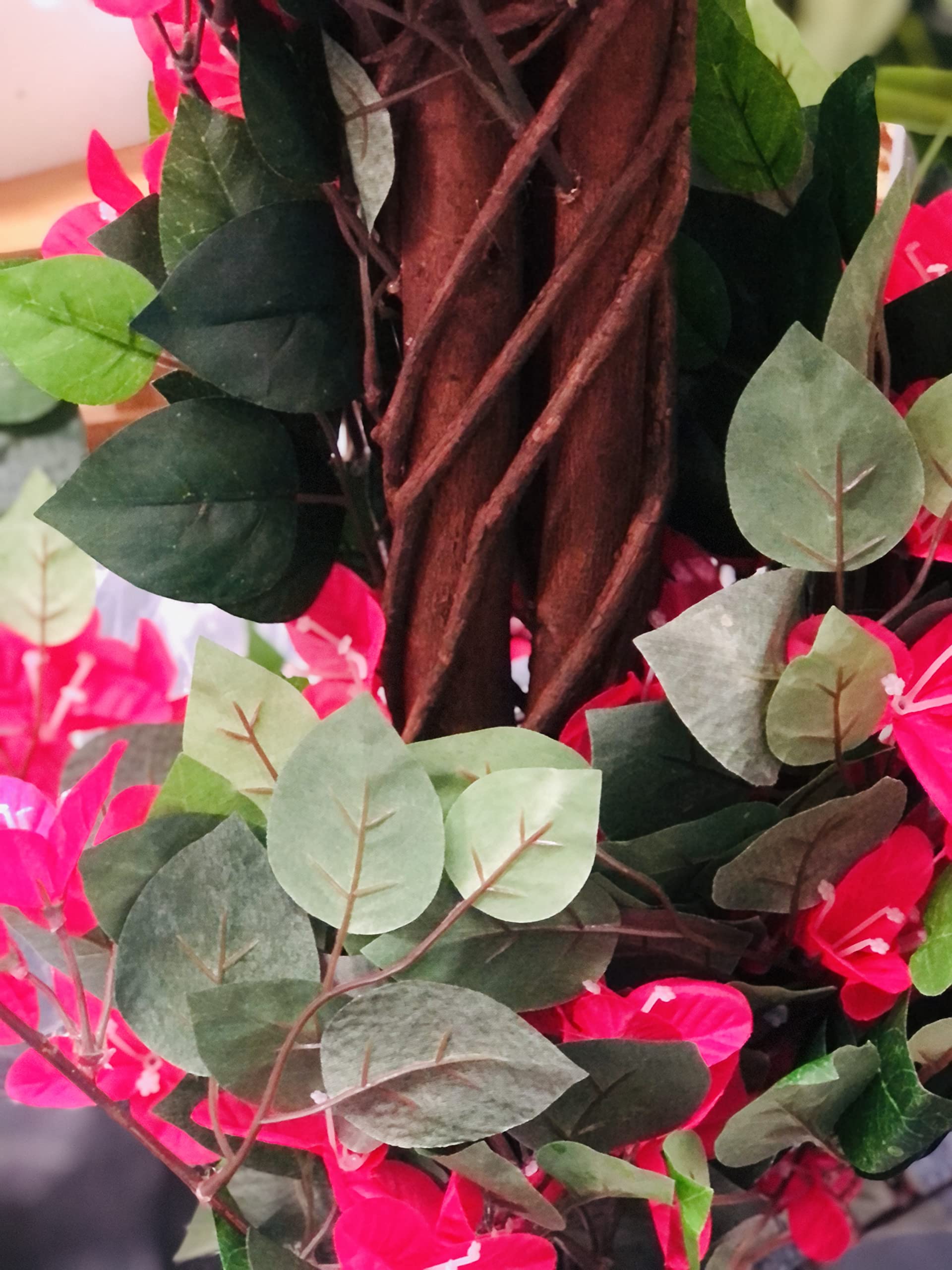 AMERIQUE 5ft Realistic Artificial Bougainvillea Tree with Blooming Red & Green Flowers, Natural Wood Trunk & Nursery Pot - Perfect for Home Decor, Office, Garden, and Indoor/Outdoor Landscaping