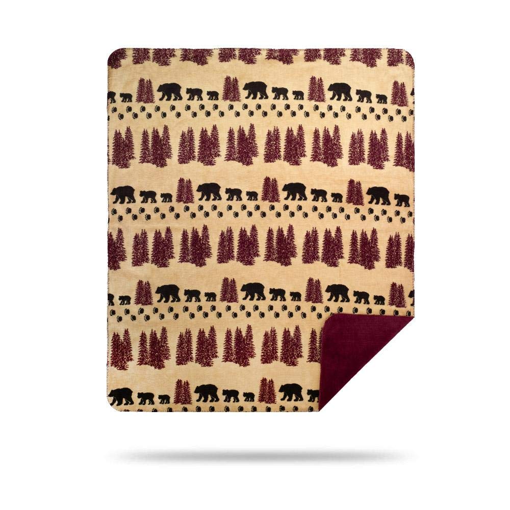 Denali Ultimate Comfort Rustic Throw Blanket - Plush Hand-Stitched Super Cozy Blanket Made in USA - Wheat Bear Design for Sofa, Bed & Winter Warmth