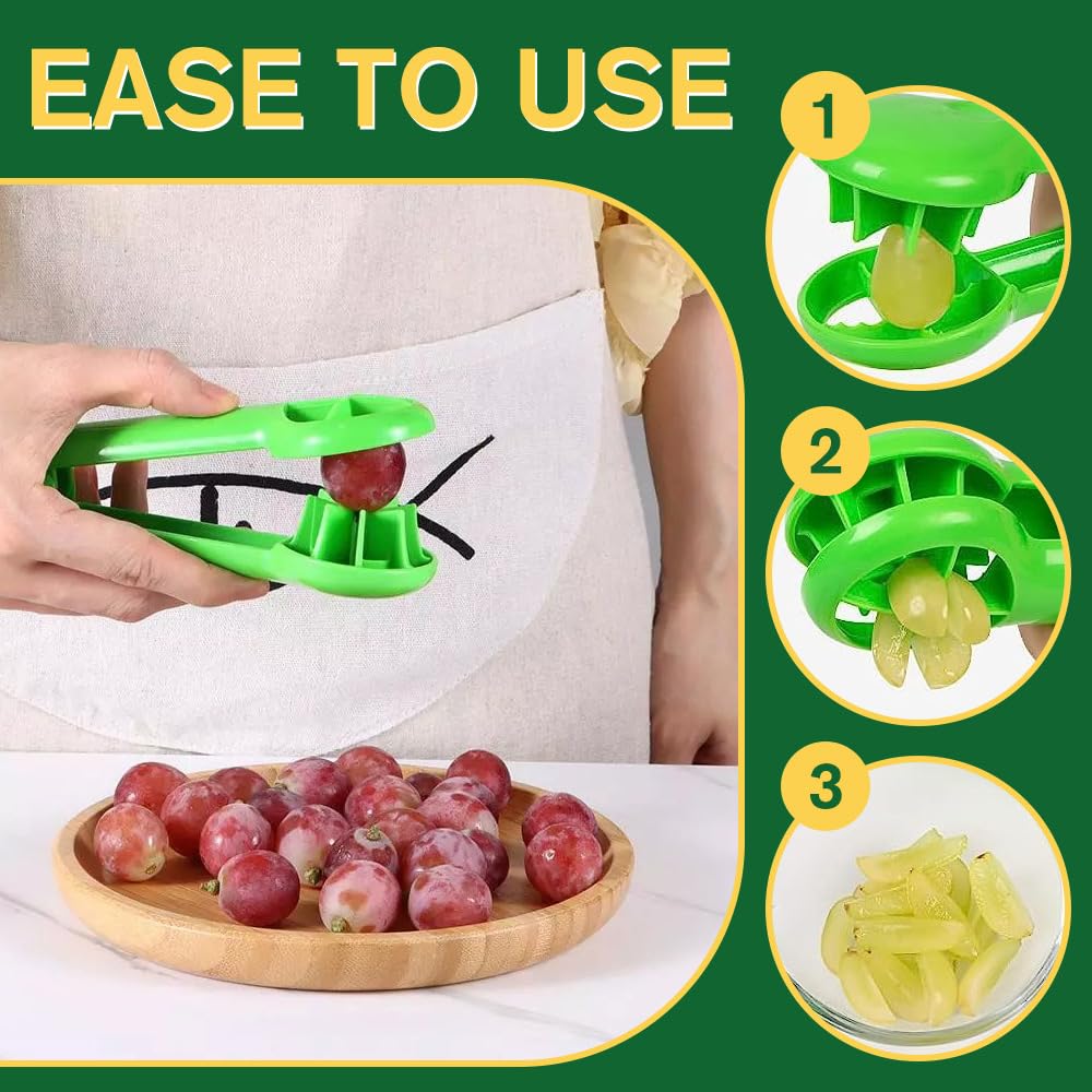 2024 New Cherry Tomato Strawberry Grape Cutter - 4-in-1 Fruit Slicer Tool for Toddlers, Perfect for Grape Quartering, Fruit Salad Prep & Cake Decoration (Green) - Ideal for Kids' Snacks, Party Platters & Healthy Meal Prep