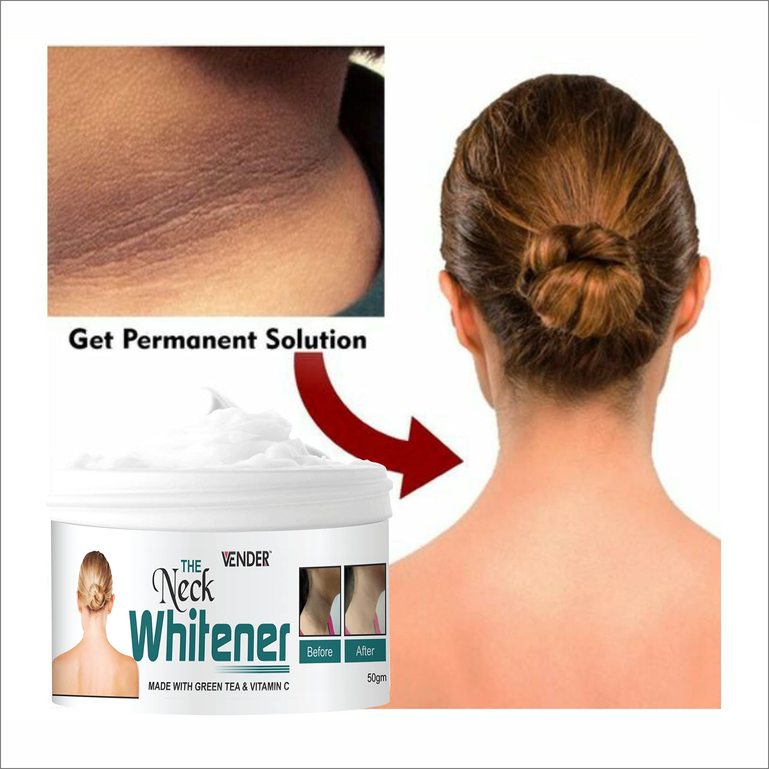 Best Green Tea & Vitamin C Brightening Cream for Dark Neck, Knees & Elbows - 50g | Hydrating & Lightening Skin Care for Hyperpigmentation | Perfect for Daily Use & Night Routine