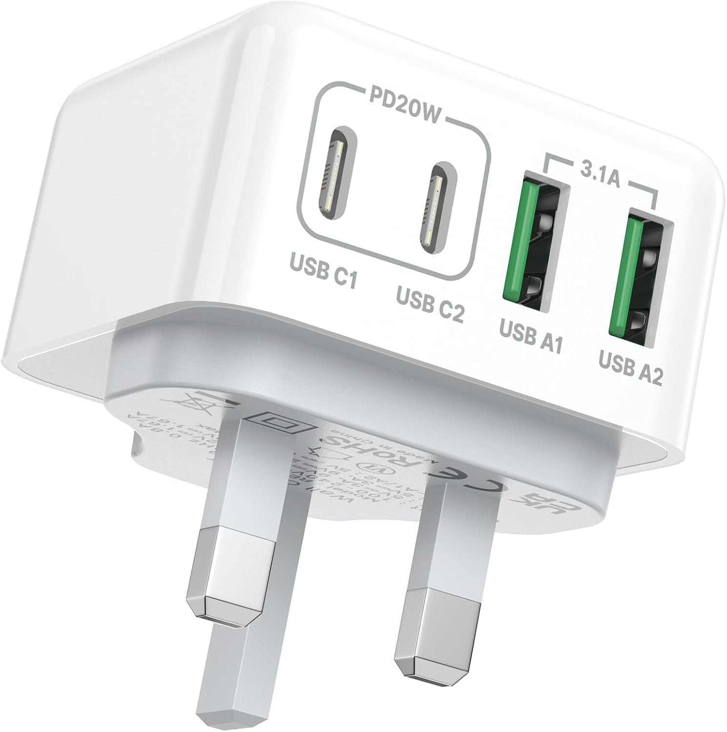 40W 4-Port USB C Fast Charger with PD & QC 3.0 - Dual USB-C & Dual USB-A Wall Charger Adapter for iPhone 16/15/14/13/12/11 Pro Max/XS/XR/8/SE, Samsung Galaxy, iPad - Perfect for Home, Office & Travel Charging