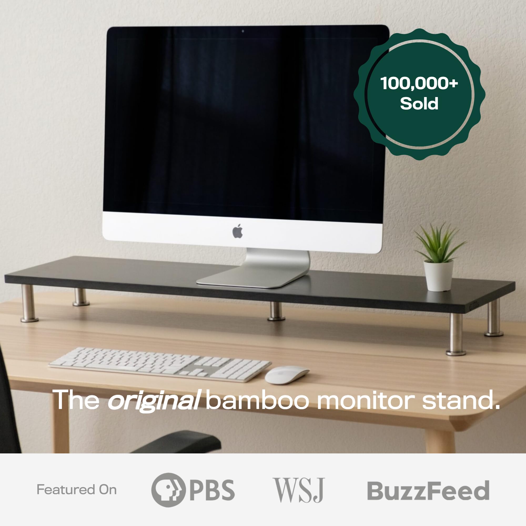Original Bamboo Dual Monitor Stand (As Seen On PBS) - 42 Inch Large Monitor Riser for Computer Screens, Laptop or TV - Desk Shelf Organizer with Extra Storage Space - Ergonomic Workspace Solution for Home Office & Gaming Setup - Black