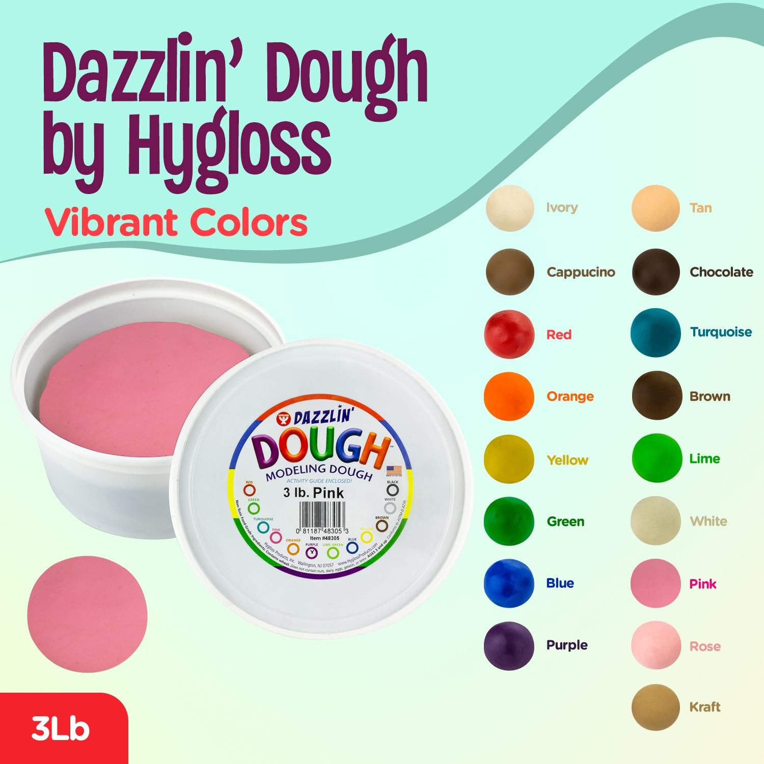 Hygloss 3lb Play Modeling Dough - Non-Toxic & Unscented Art Clay for Kids - Easter Basket Stuffer, Classroom Supplies & Party Favors - Perfect for Arts & Crafts, Sensory Play & Creative Learning Activities (Pink)