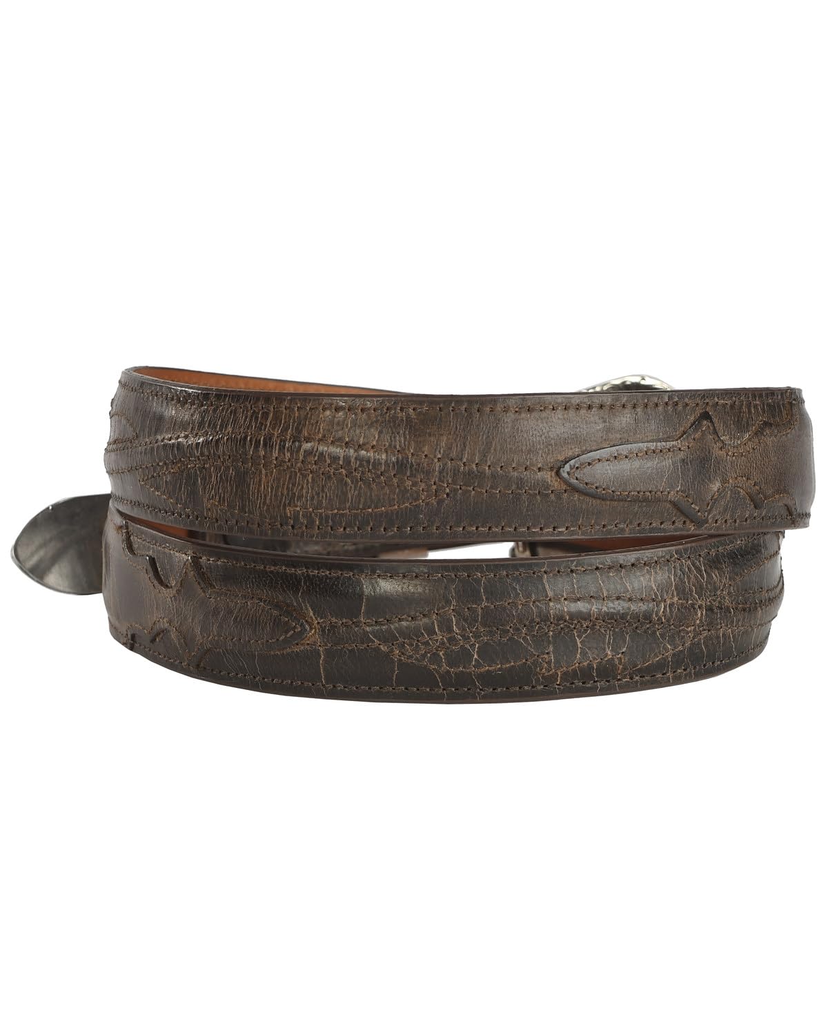 Lucchese Men's Burnished Goat Leather Belt - Seville Stitch Design, Chocolate Brown, Size 24 - Premium Western Style Belt for Cowboy Boots & Jeans | Perfect for Rodeo, Ranch Work & Casual Wear