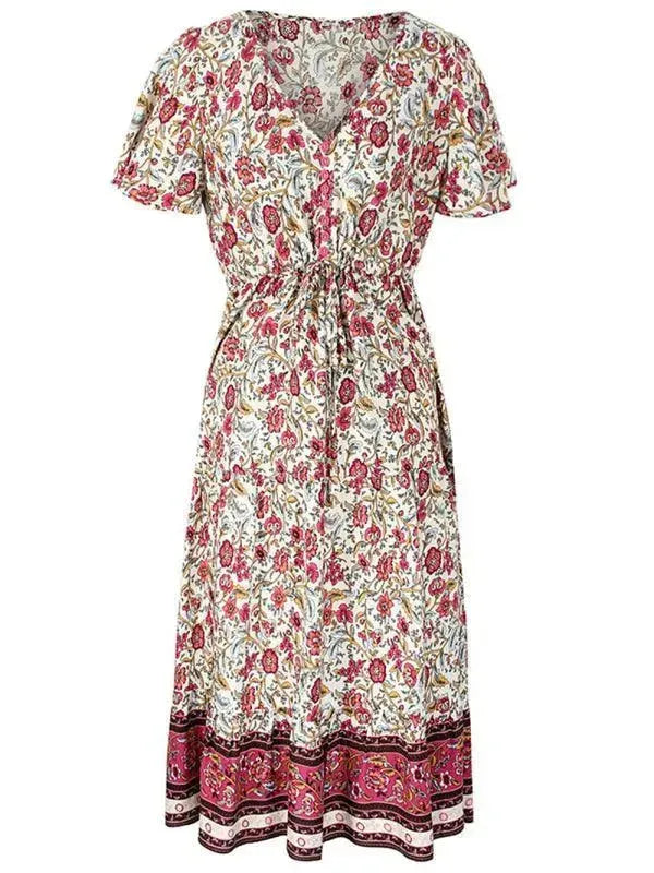 Floral V-Neck Maxi Dress for Women - Elegant Summer Day Dress for Beach, Vacation & Casual Outings