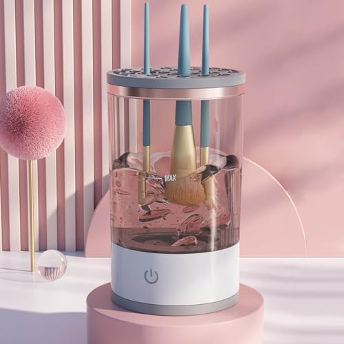 Automatic Electric Makeup Brush Cleaner Machine - Deep Cleaning Spinning Washer for All Size Beauty Brushes - Large Capacity Cosmetic Brush Cleaner - Perfect for Home, Salon & Travel Use - Quick Cleaning for Foundation, Blush & Eyeshadow Brushes