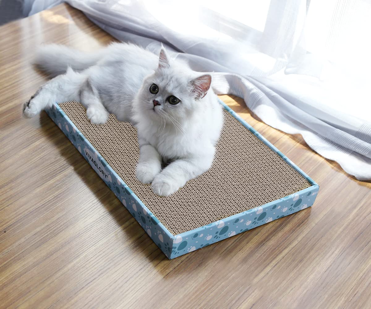 VIVAGLORY Extra Wide Reversible Cat Scratcher with Box - Cardboard Scratching Pad for Indoor Cats & Kitties - Includes Catnip (1 Pack) - Perfect for Living Room, Bedroom & Home Office