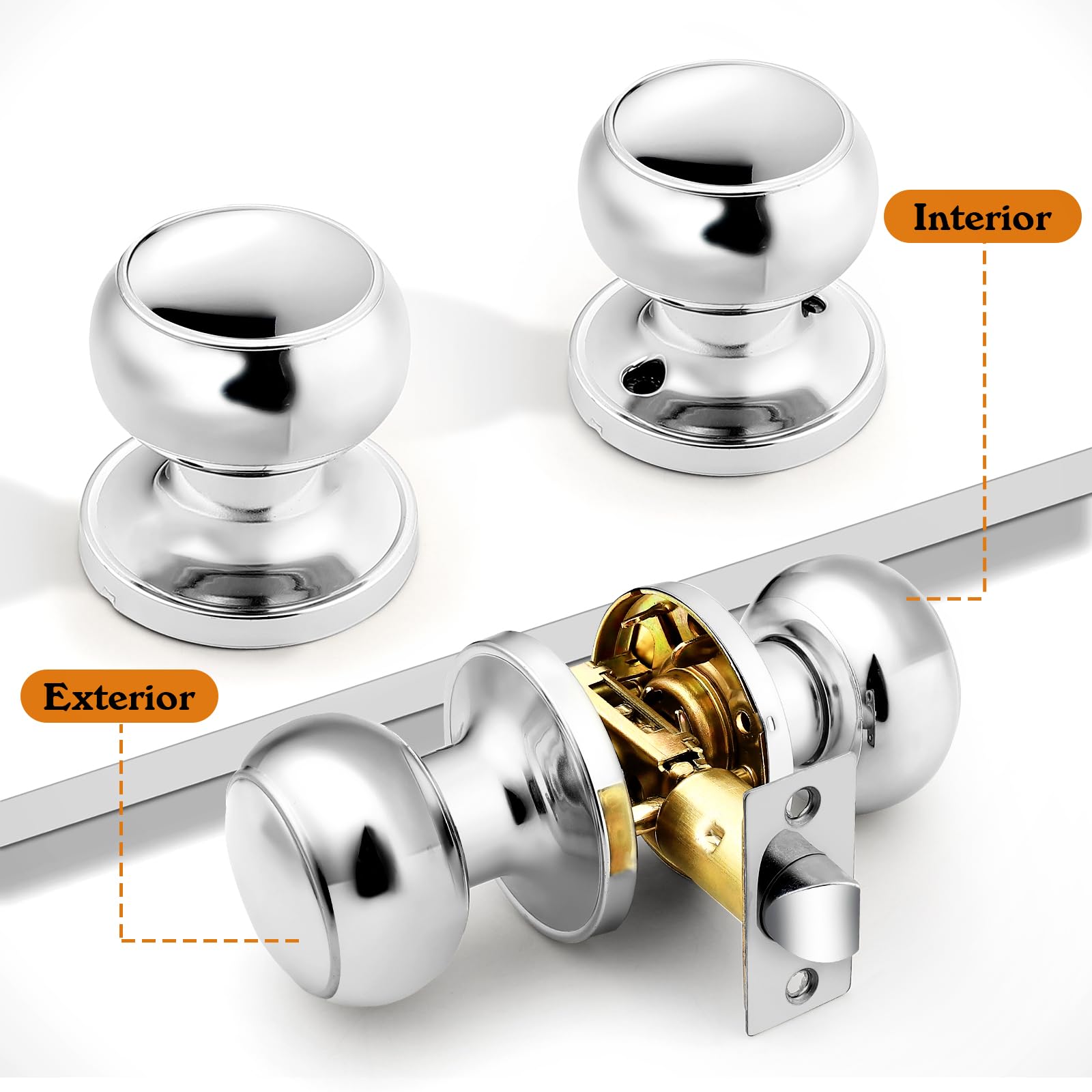 Polished Chrome Hall and Closet Door Knobs - 10 Pack Non-Locking Interior Door Handles for Bedrooms, Bathrooms & Cabinets | Probrico Passage Knobs