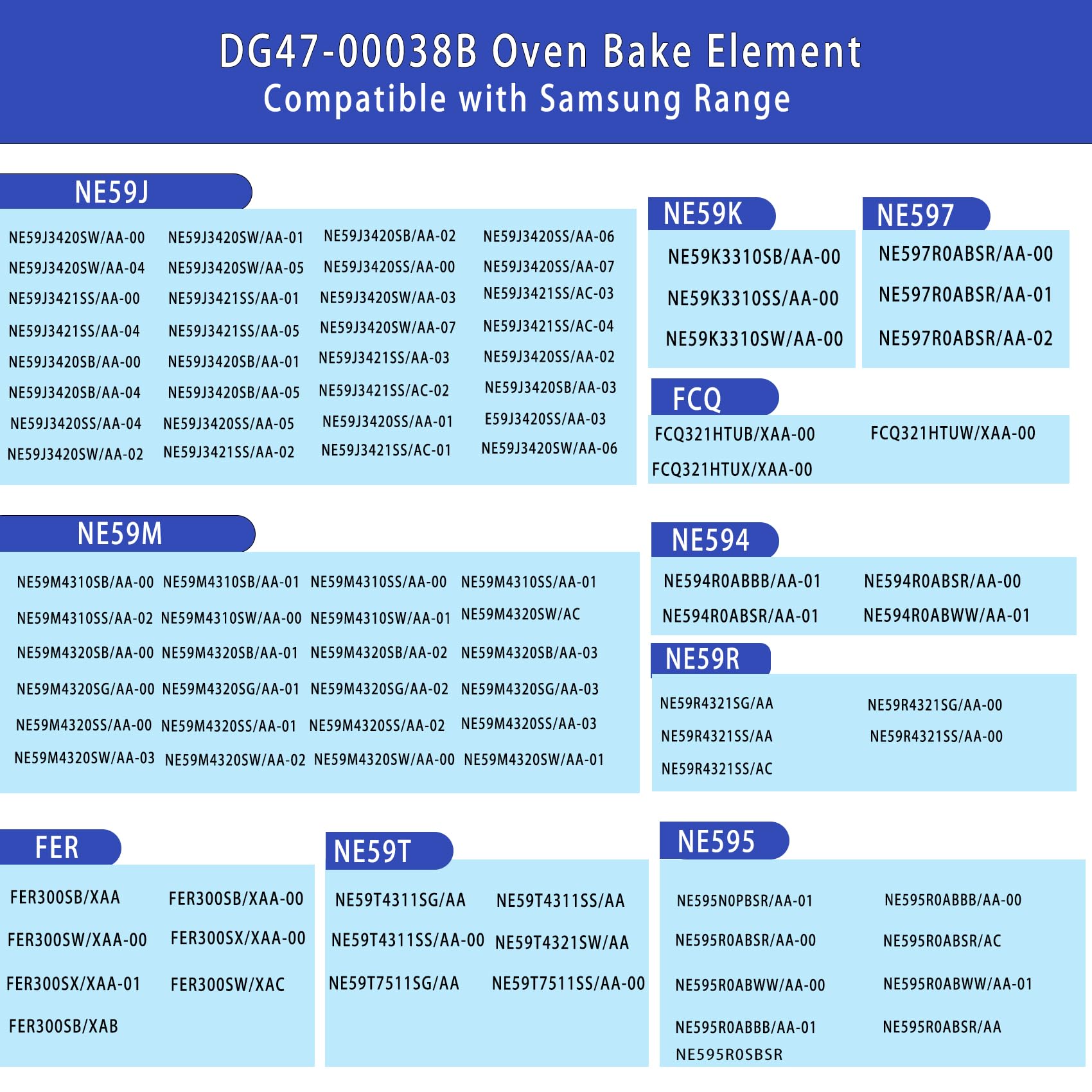 Samsung Oven Bake Heating Element DG47-00038B Replacement - Compatible with DG47-00038A, 3015238, AP5623199, EAP4240837, PS4240837, PD00025540 - Durable 3-Year Warranty - Perfect for Baking, Roasting, and Broiling in Samsung Oven Ranges