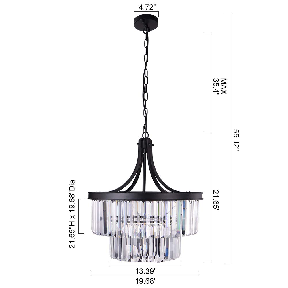 Wellmet Modern 5-Light Crystal Chandelier - Black Farmhouse Pendant Light with Prism Shades for Foyer, Kitchen Island, Dining Room, Living Room & Bedroom | Elegant Ceiling Lighting Fixture for Home Decor
