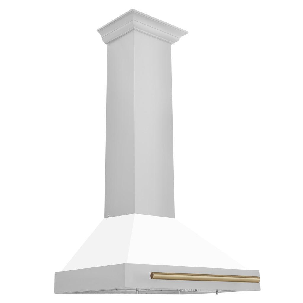 ZLINE KB4STZ Autograph Edition Convertible Stainless Steel Range Hood - White Matte Shell with Champagne Bronze Accents | Professional Kitchen Ventilation for Modern Homes
