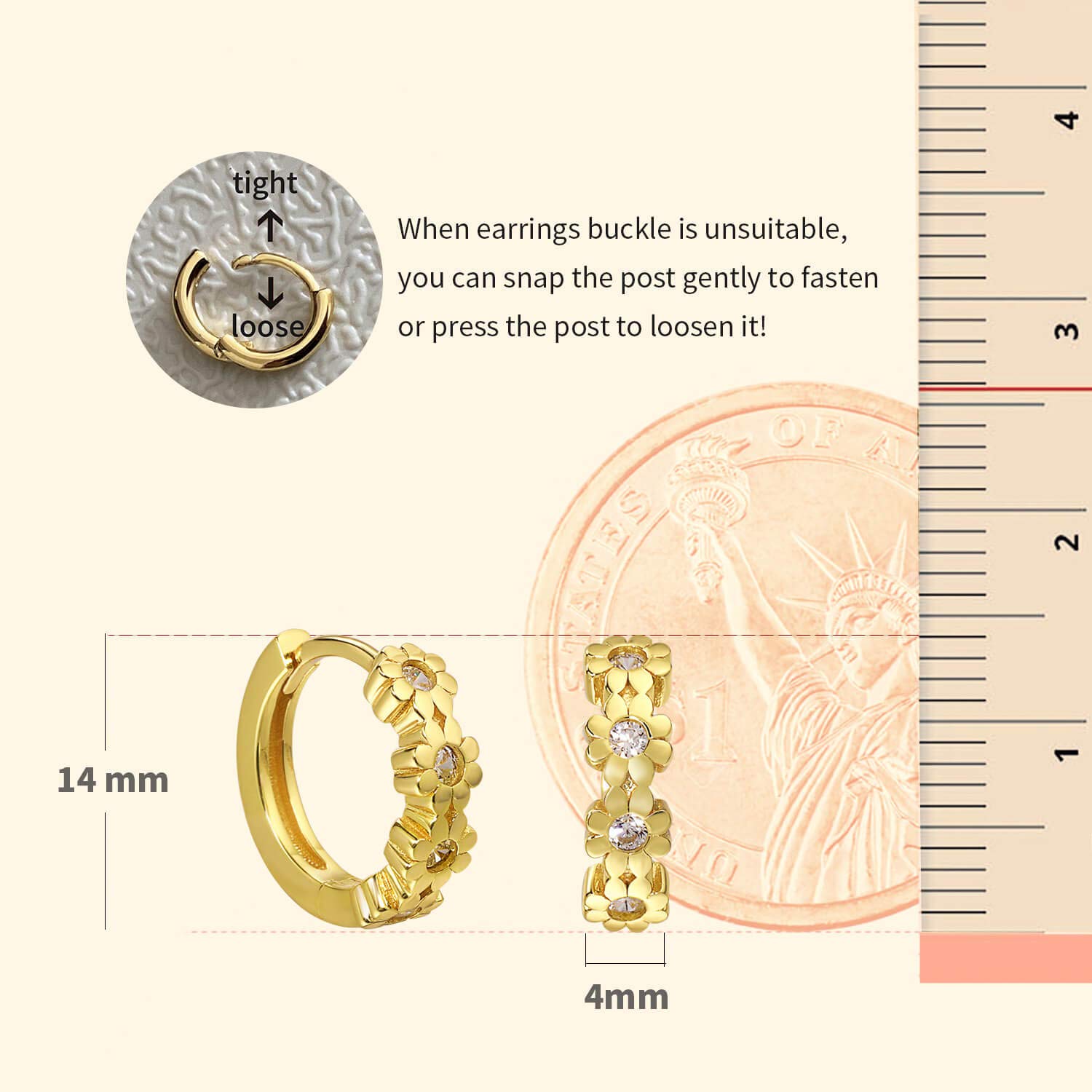 14K Gold Hoop Earrings for Women - Sterling Silver Flower Huggie Earrings | Tiny Mini Hoops for Everyday Wear, Gift Giving & Special Occasions