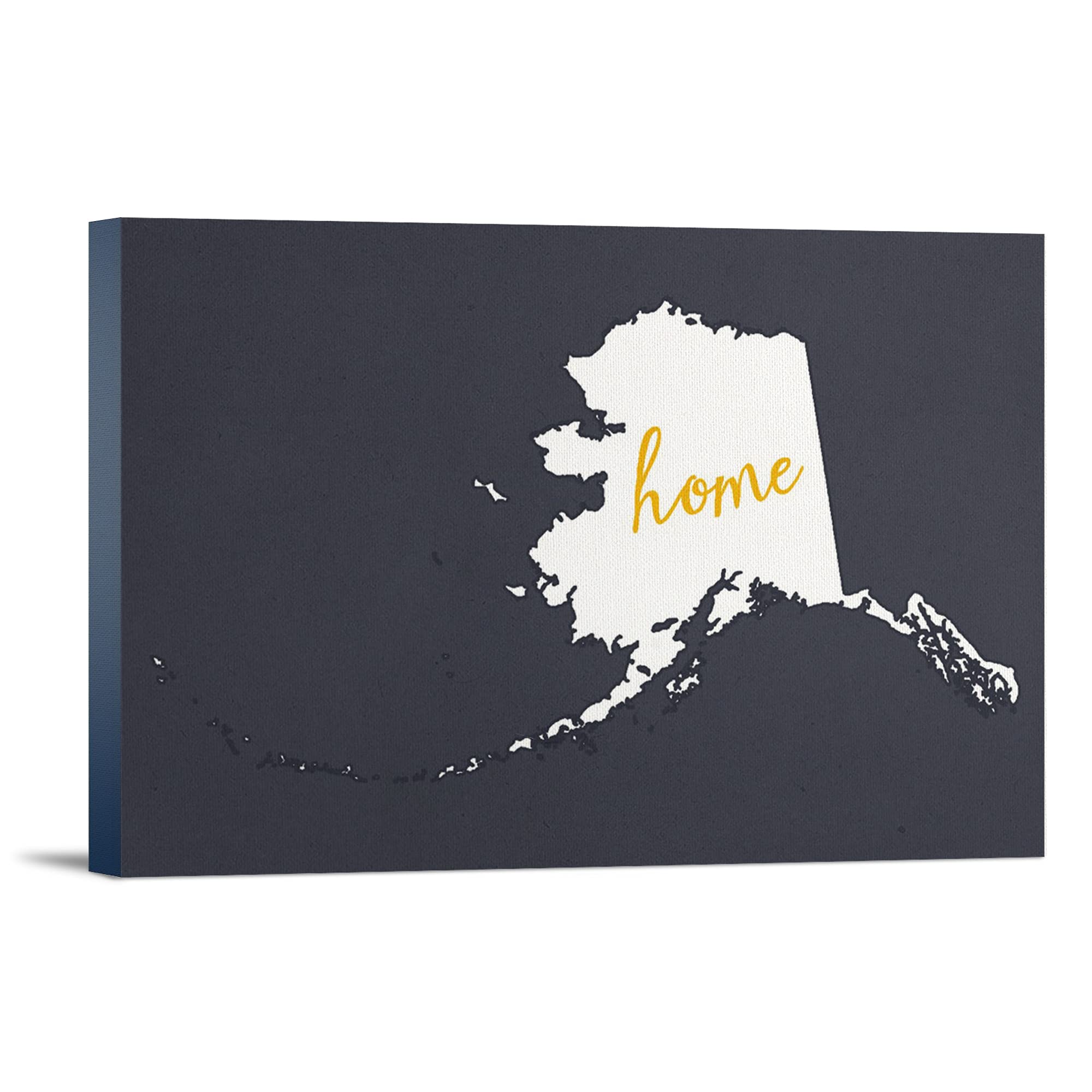 Alaska Home State White on Gray 16x24 Wrapped Canvas Wall Art - Perfect for Living Room, Bedroom & Office Decor