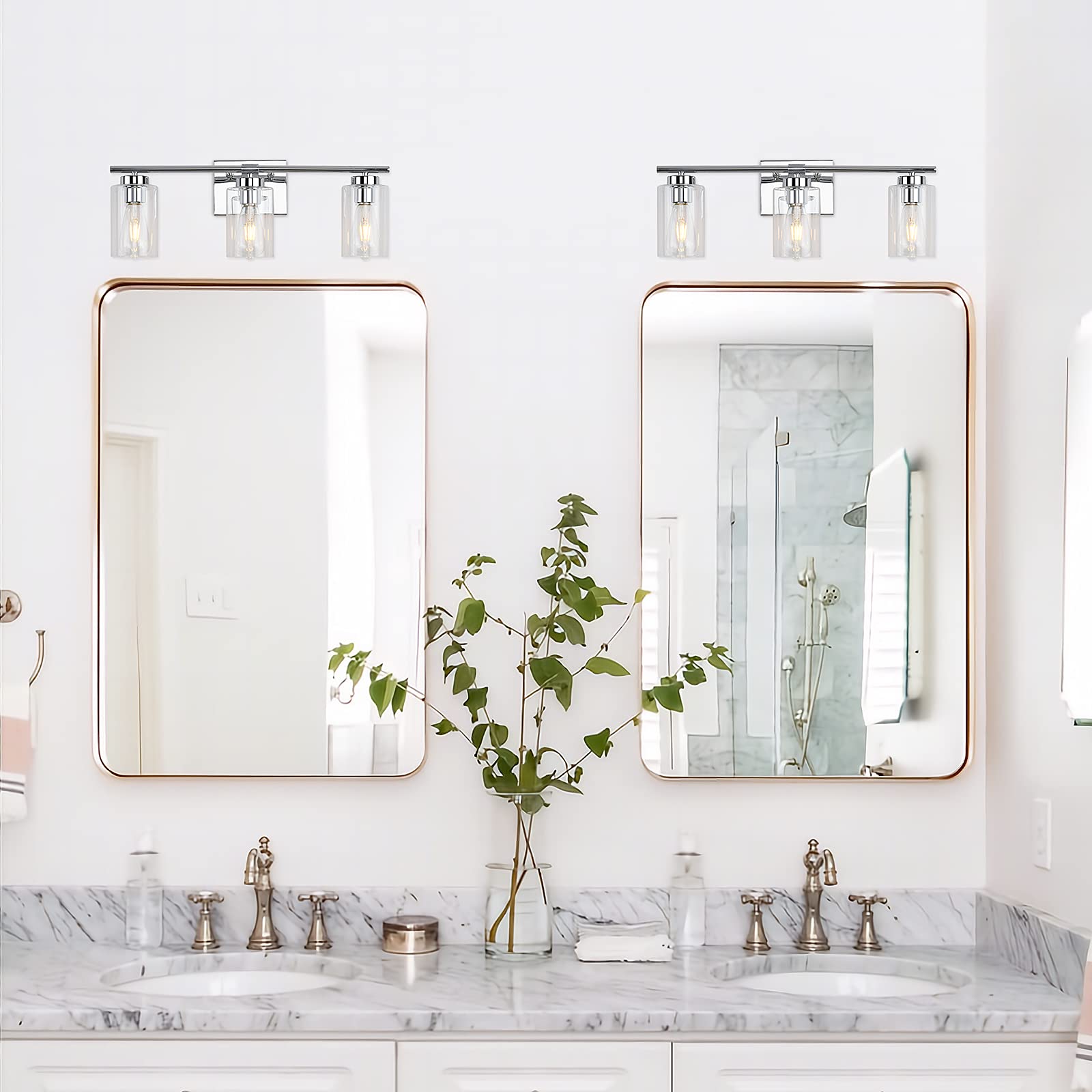 Modern Chrome Bathroom Vanity Light - 3-Light Sconce with Clear Glass for Mirror, Bedroom & Hallway