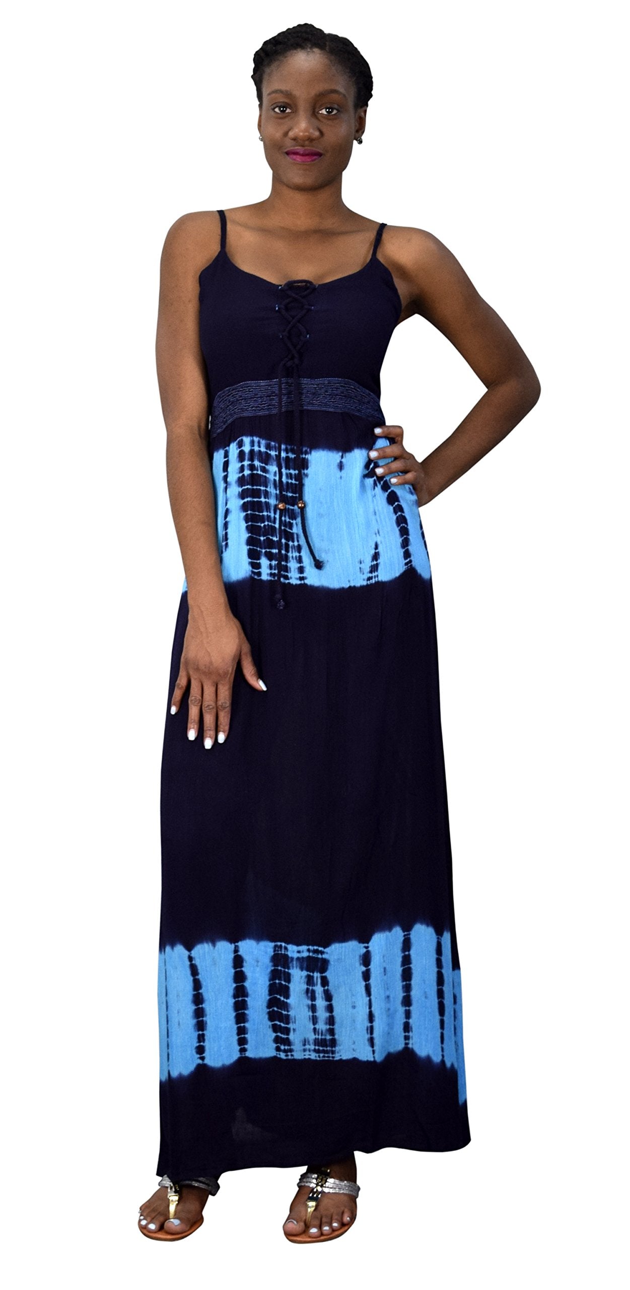Women's Summer Fashion Spaghetti Strap Tie-Dye Crepe Maxi Dress - Boho Beach Coverup, Vacation Outfit, Party Wear
