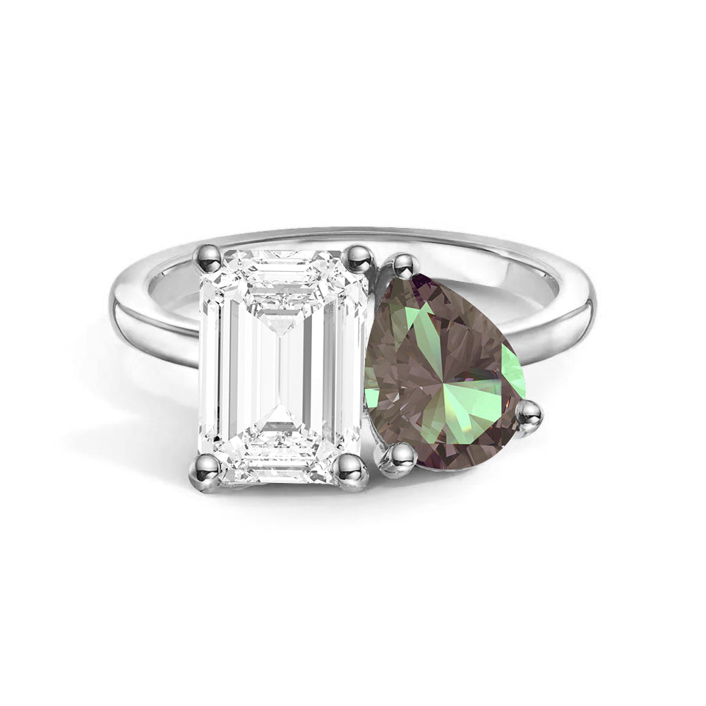 Personalized Toi et Moi Moissanite Birthstone Ring - Custom Anniversary Gift for Couples, Engagements & Romantic Occasions
