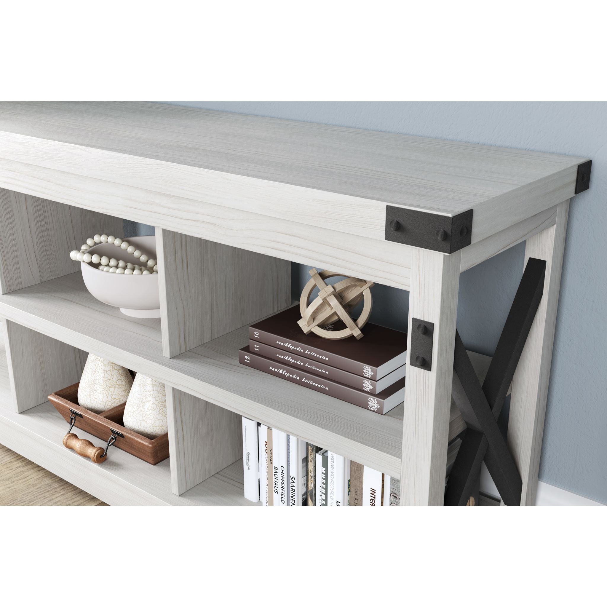 Bayflynn Modern TV Stand for Living Room - White & Black Entertainment Center with Storage Shelves | Perfect for Flat Screen TVs, Gaming Consoles & Media Storage
