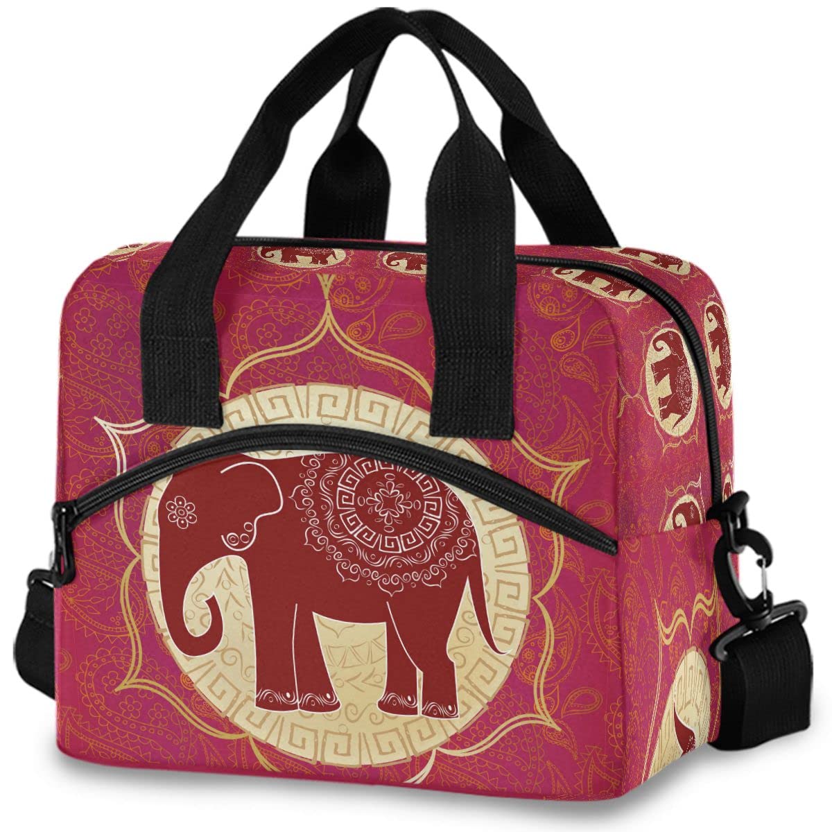 **MNSRUU Insulated Lunch Bag with Indian Elephant & Mandala Design - Reusable Leakproof Lunch Tote for Men & Women - Perfect for Work, School, Picnics & Outdoor Activities**