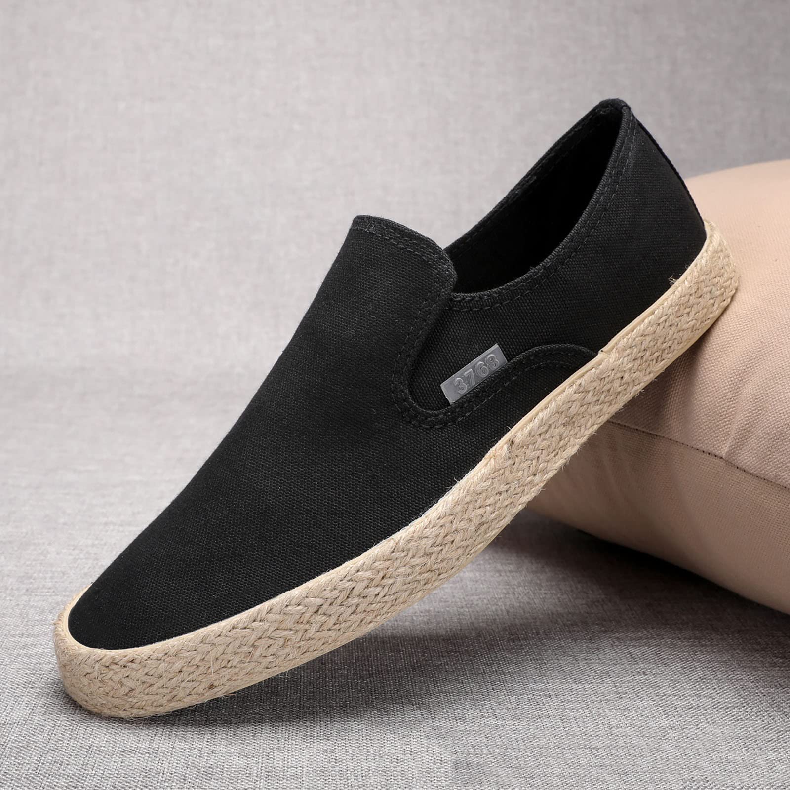 Men's Canvas Espadrille Shoes - Comfortable Slip-On Closed Toe Flat Espadrilles for Casual Wear & Walking | Breathable Cloth Sneakers for Summer, Beach, Vacation & Everyday Use