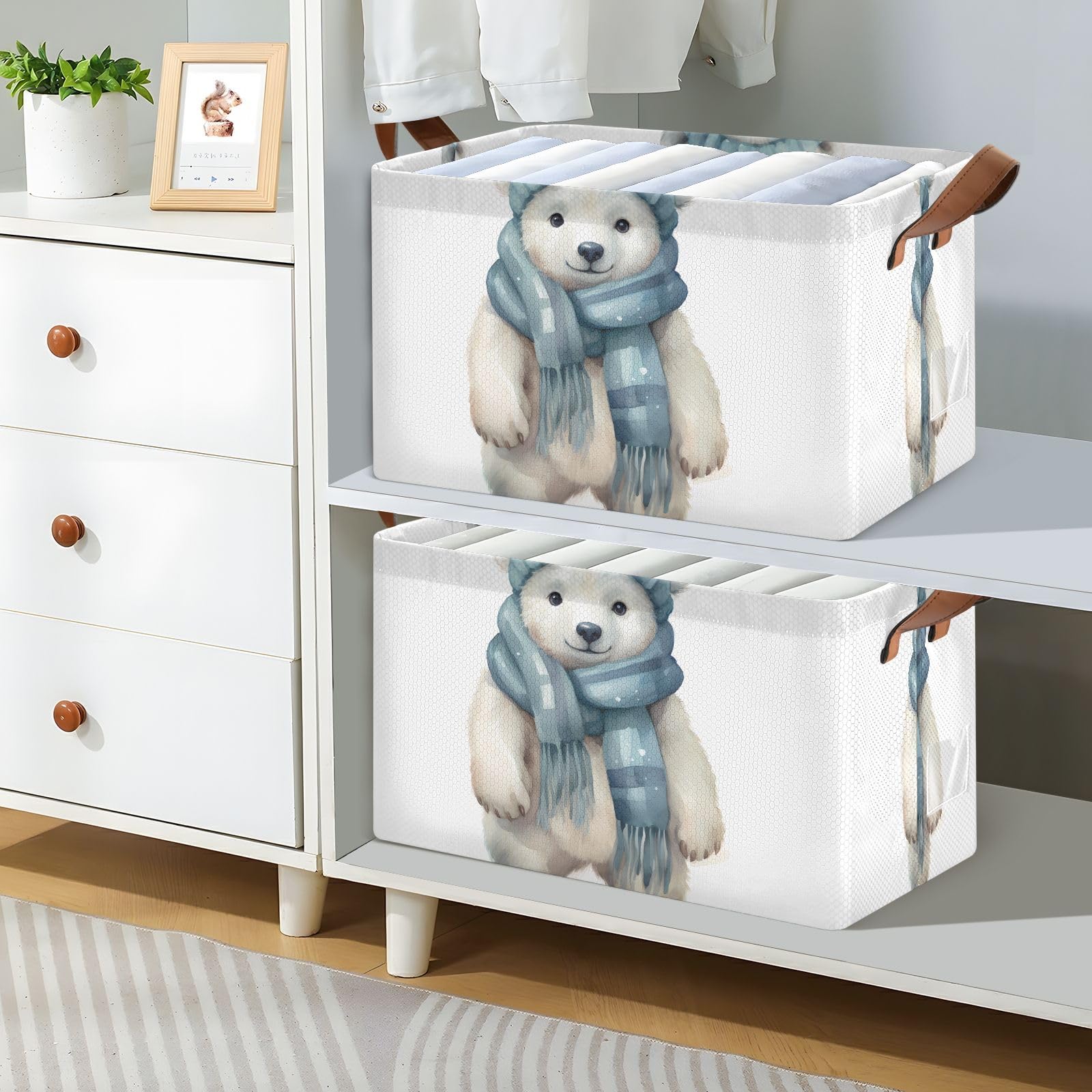 ALAZA Closet Storage Cubes - Collapsible Fabric Bins for Shelves (2-Pack) | Cute Bear Design | Perfect for Bedroom, Nursery & Kids Room Organization