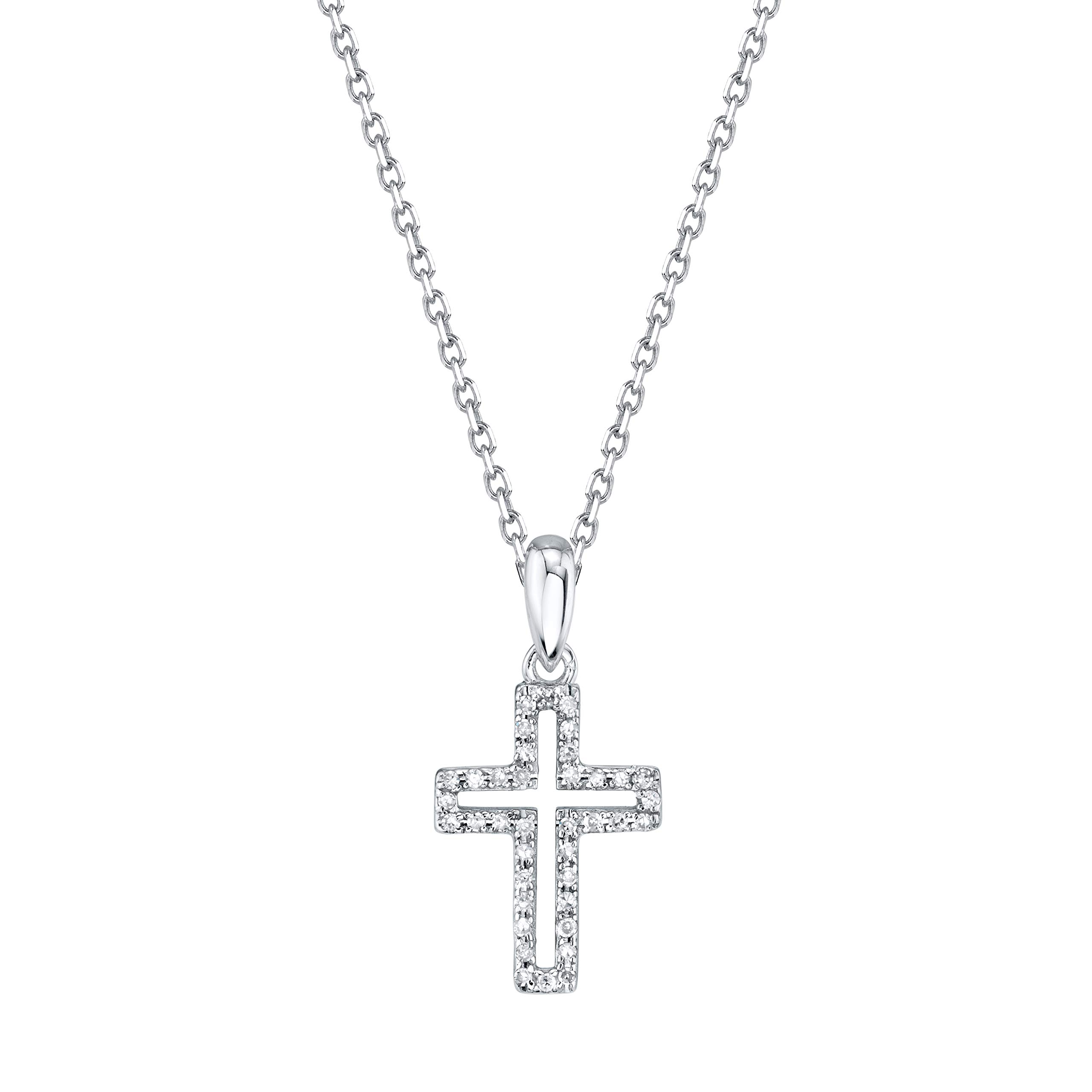 SERAFINA Diamond Charm Pendant Necklace - 925 Sterling Silver Personalized Name Necklace with Natural Diamonds - 16