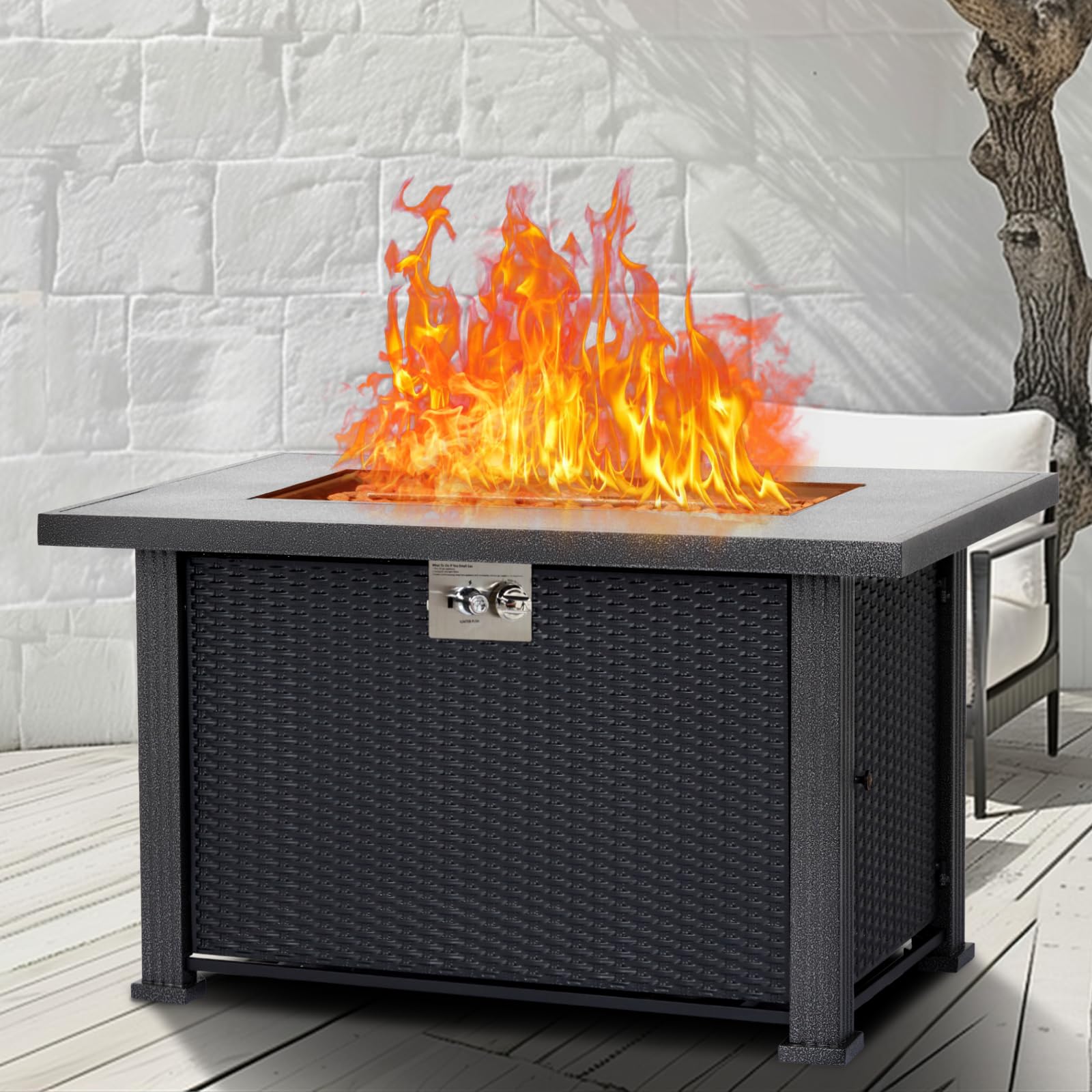 44 Inch CSA Certified Propane Fire Pit Table - 50,000 BTU Rectangle Outdoor Fire Table with Cover & Rain Cover, Durable Steel & Iron Construction - Perfect for Garden, Patio, and Backyard Gatherings