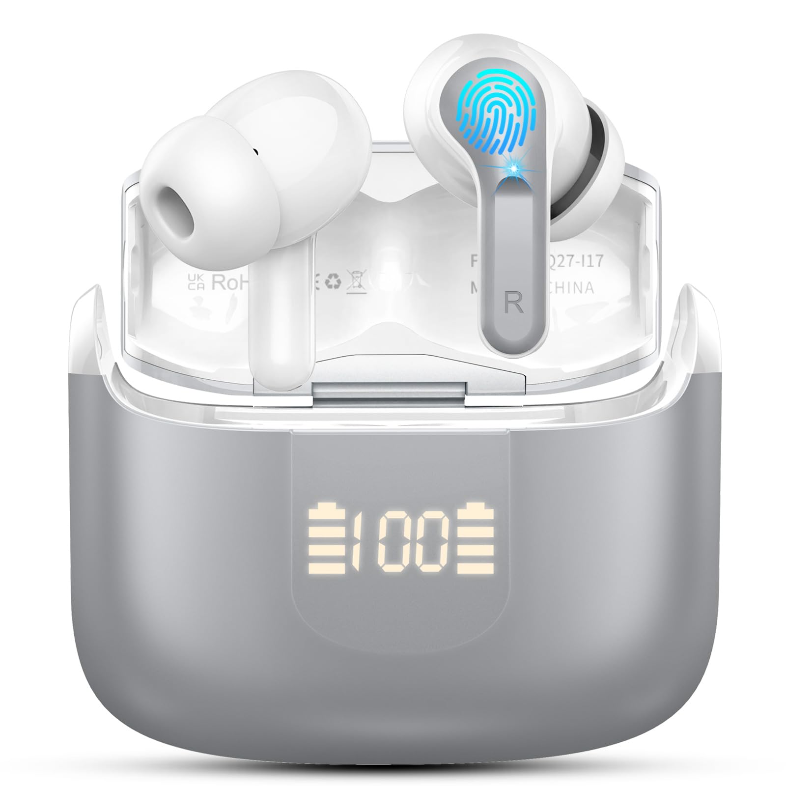 Premium Wireless Earbuds Bluetooth 5.3 with 4 ENC Noise Cancelling Mic, HiFi Stereo Deep Bass, 40H Playtime, LED Display, IP7 Waterproof - Perfect for Workouts, Commuting & Travel (Compatible with Android & iOS)