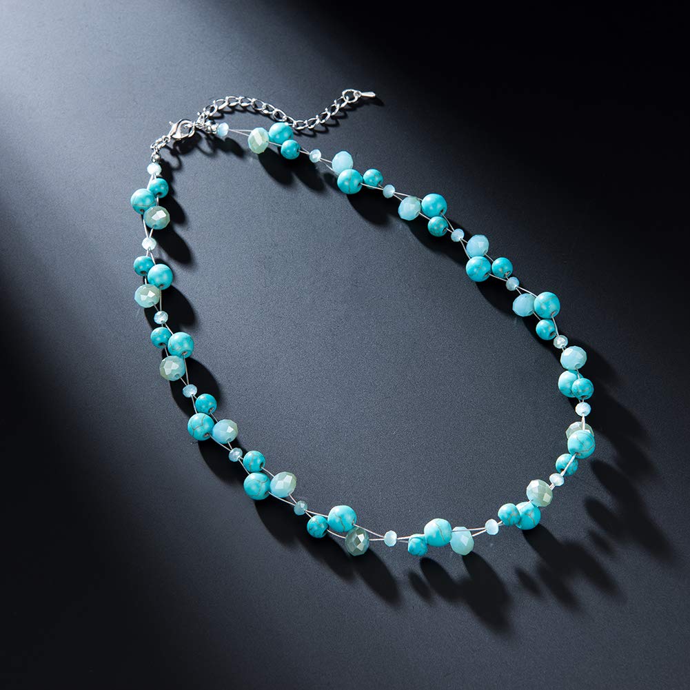 Turquoise Beaded Necklace for Women - Elegant Pearl & Crystal Bead Fashion Jewelry, Perfect Birthday Gift for Her | Boho Chic Accessory for Parties, Weddings & Everyday Wear