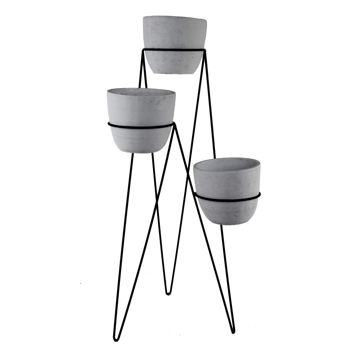 36 in. Tall 3-Tier Lava Grey Cement Planters - Modern Outdoor Garden Pots for Patio, Balcony & Home Decor
