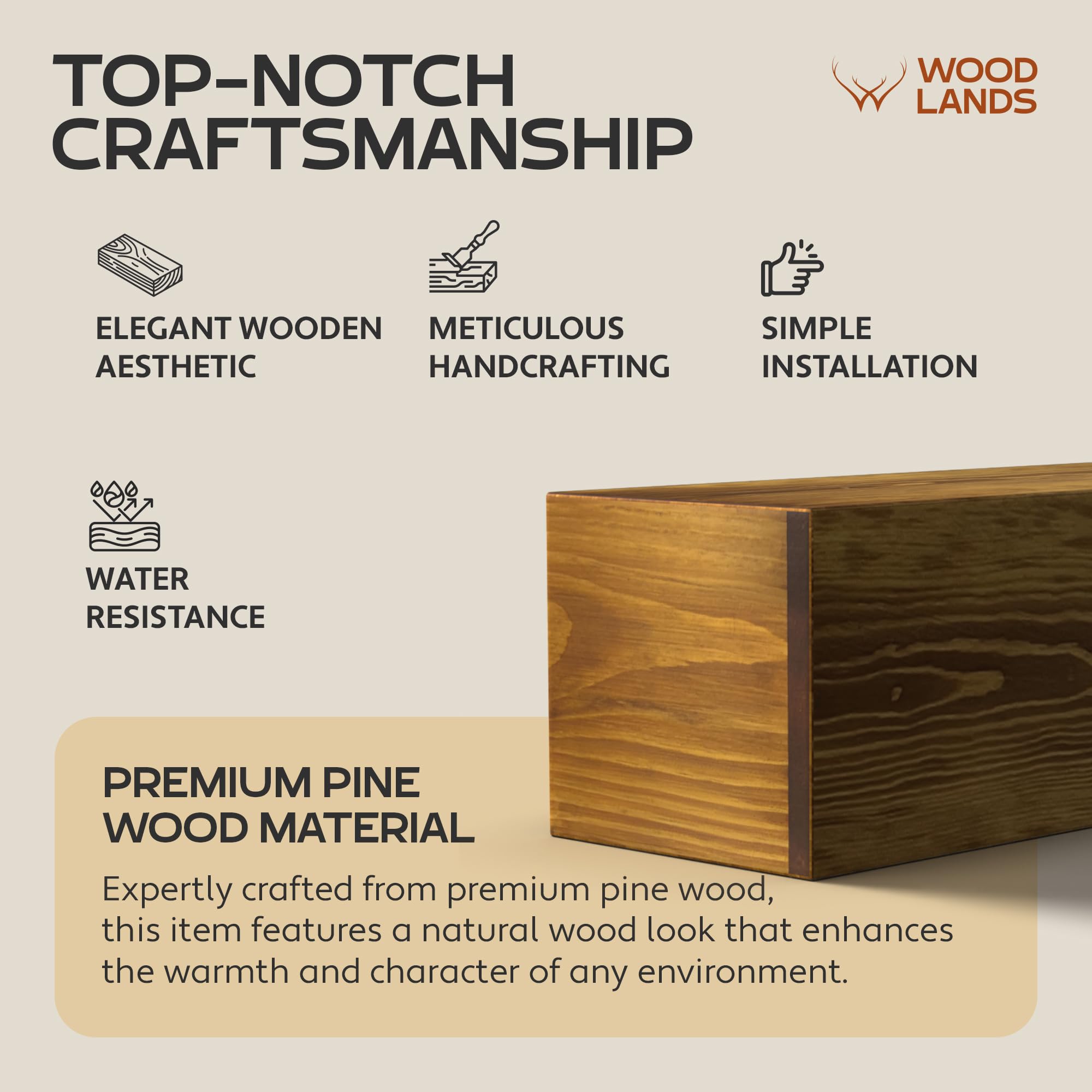 72 Inch Rustic Fireplace Mantel Shelf - Handcrafted Solid Wood Wall Mounted Mantle for Over Fireplace - 72