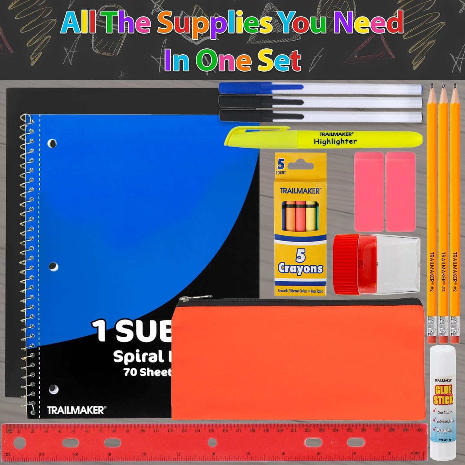 20 Piece School Supplies Pack for K-12 Students - Essential Back to School Bundle for Boys & Girls - Perfect for Classroom, Homework & Homeschooling